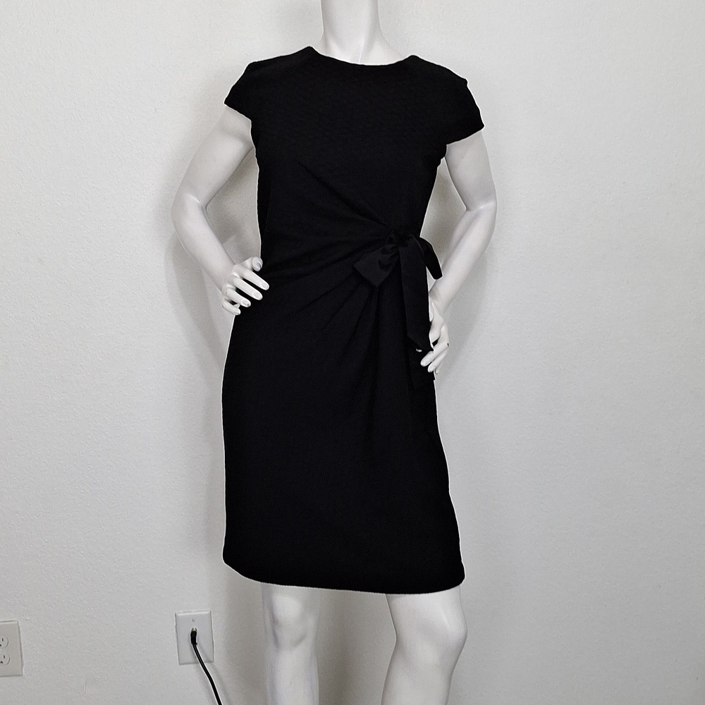 Taylor Black Classic Textured Preppy Glam Sheath Side Bow Cocktail Dress Size 6